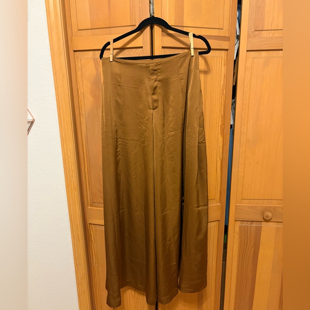 NWT The Wild J Satin Camel Brown Palazzo Pants - Picture 6 of 8
